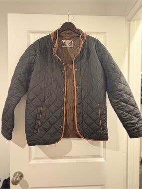 Perlis Men's Quilted Lightweight Jacket in Black with Brown Trim